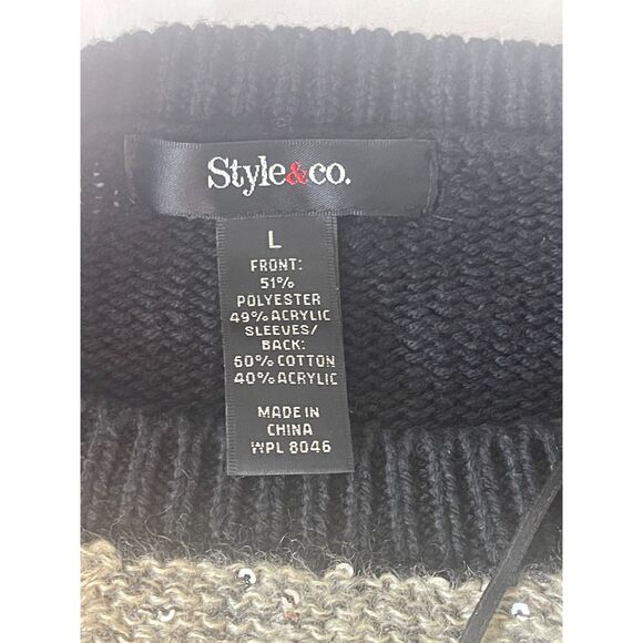 Style & Co Gray/Black Shimmer Sweater Dress Short Pockets Cotton Blen Knit L NEW - Picture 7 of 10